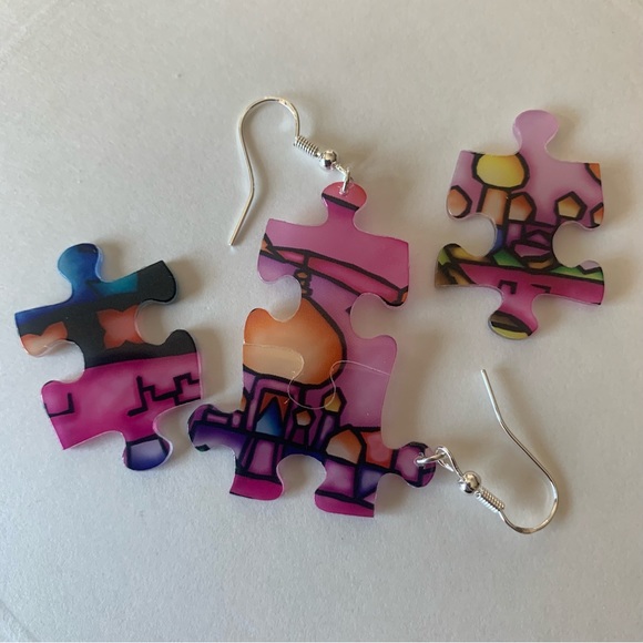 Handmade puzzle earrings - Picture 5 of 11